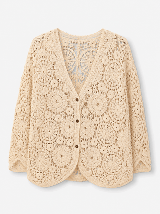 Häkelcardigan in Beige.