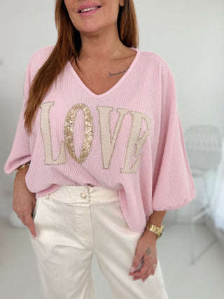 T-Shirt Rosa LOVE-Print| Damen Einheitsgröße 36-42 | Levelone