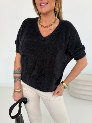 Alpaka Strickpullover in Schwarz