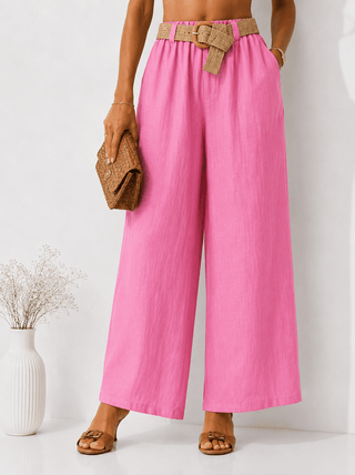 Leinenhose in Pink, Leicht fallend mit Gürtel