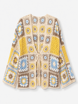 Häkelcardigan in Gelb/Blau
