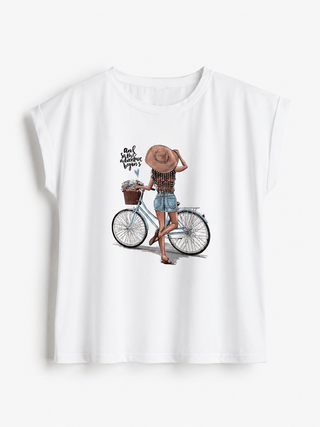 T-Shirt Weiss/Braun mit Print