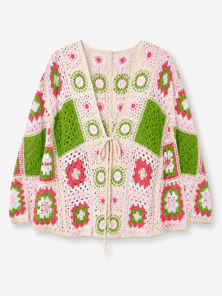 Häkelcardigan in Rosa/Grün
