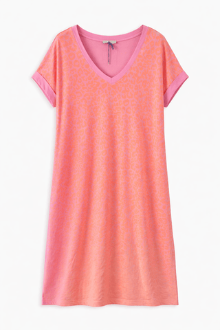 T-Shirt Kleid Leo Orange-Flieder | Damen OS 36-42 | Levelone
