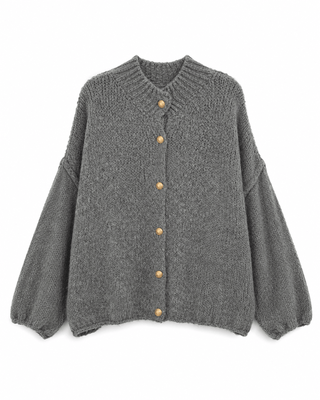 Strickcardigan in Grau mit goldenen Knöpfen für Damen in Einheitsgröße 36-42+ - Levelone GmbH & Co. KG