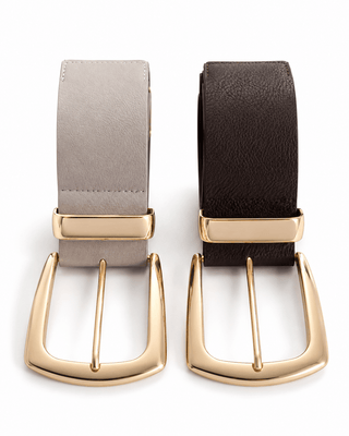 Stretchgürtel in Braun & Beige mit großer Schnalle