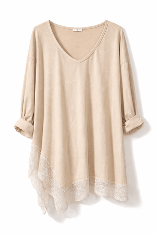 Langarmshirt in Beige mit Spitze