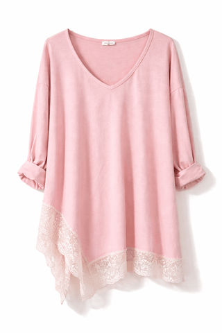 Langarmshirt in Rosa mit Spitze