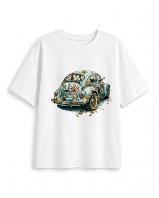 T-Shirt Weiss/Türkis mit Print