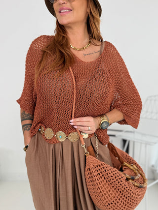 Häkelshirt in Bronze für Damen in Einheitsgröße 36-42 - Levelone GmbH & Co. KG
