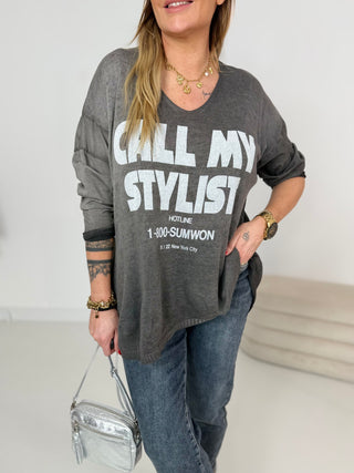 Langarmshirt in Anthrazit vorne mit Feinstrick