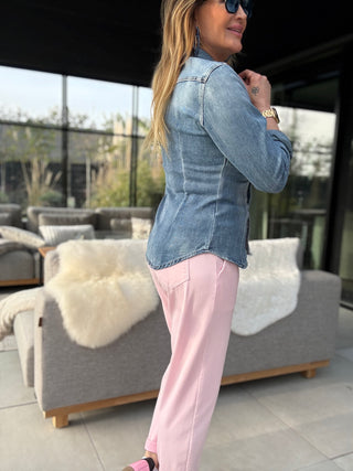 Jeanshemd in blau für Damen in Größen S, M, L, XL & XXL