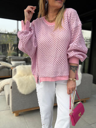 Häkelsweater in Rosa