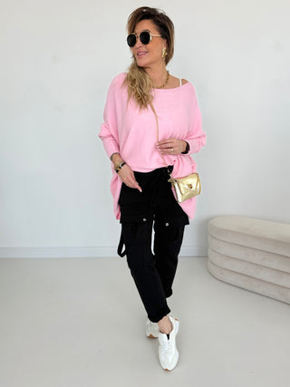 Feinstrickpullover in Rosa mit Rundhals-Ausschnitt