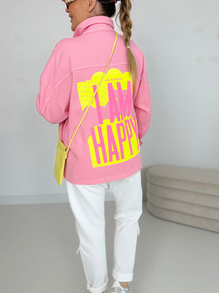 Jeansjacke in Rosa mit Print