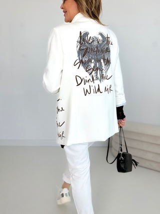 Blazer in Weiss mit Steinchen und Prints