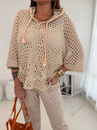 Häkel Pullover Beige | Damen Einheitsgröße 36-42 | Levelone