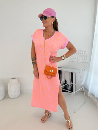 T-Shirt Kleid Leo Orange-Flieder | Damen OS 36-42 | Levelone