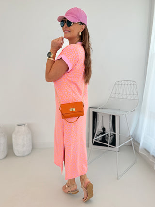 T-Shirt Kleid Leo Orange-Flieder | Damen OS 36-42 | Levelone