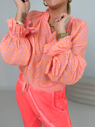 Leo Bluse in Flieder-Neonorange