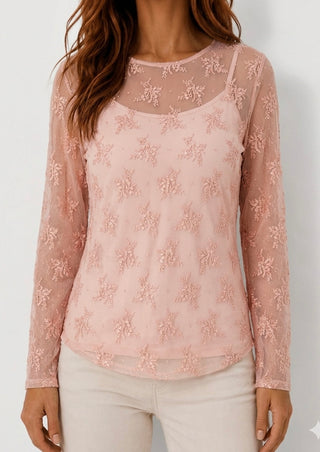 Spitzenshirt in Altrosa. Für Damen in Einheitsgröße 36-40 - Levelone GmbH & Co. KG