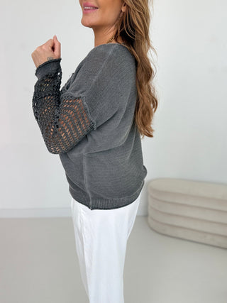 Feinstrick Pullover-grau-einheitsgröße-damen-levelone